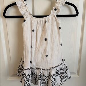 Zara White girls gauze dress with Black Floral Embroidery and Ruffle Hem. Read